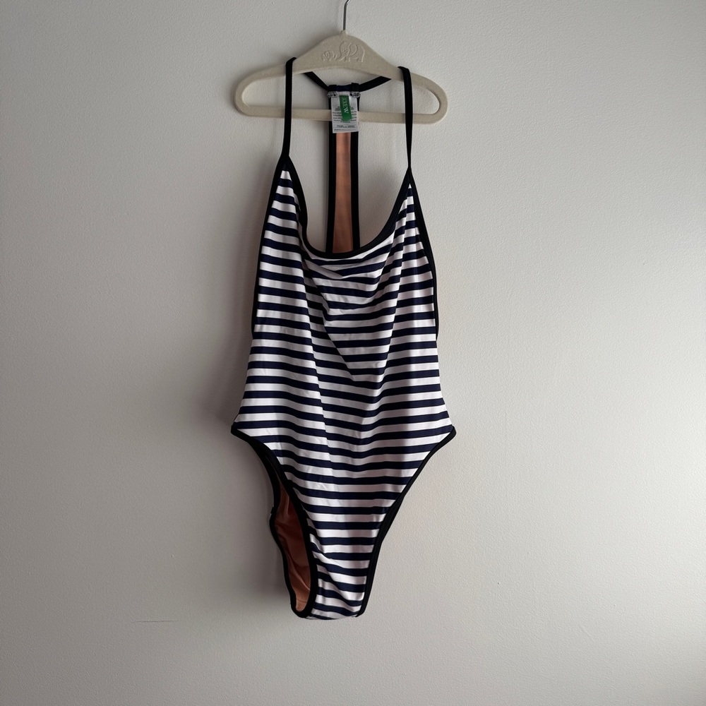Striped Navy and White Women's Swimsuit NWOT Size 6 - Picture 2 of 5